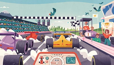 Ready, set, go! 2d art car cartoon character children driver formula1 illustration race racing track vector