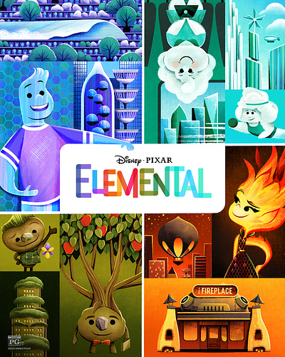 Elemental poster for Disney/Pixar character color block disney illustration movie pixar poster texture vector