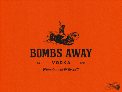 Bombs Away Vodka aircraft american blue branding classic cowboy graphic design liquor logo design military plane playful red shark veteran vintage vodka white wild west