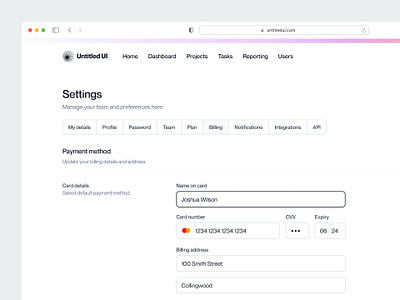 Billing settings — Untitled UI billing settings dashboard form minimalism payment settings preferences product design settings tabs ui design user interface ux design