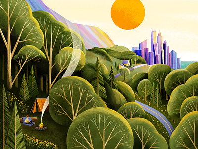 Getaway camp camping city illustration landscape mountain texture trees