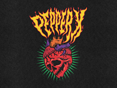 Hot Heart death flames graphic design hot illustration lettering logo design merch design pepper pepper x skull spicy sticker t shirt