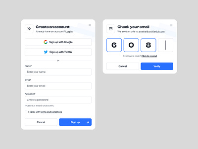 Create account modals — Untitled UI 2fa auth create account figma log in minimal modal modals onboarding product design sign up signup ui design user interface ux design verification code