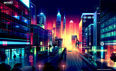 Gemalto city futur illustration light neon retro