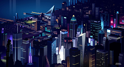 Manhatan city futur illustration light neon