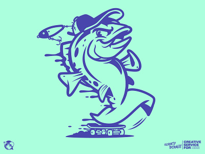 Trout Mascot character design fishing graphics illustration skateboarding t shirt design vector vector design
