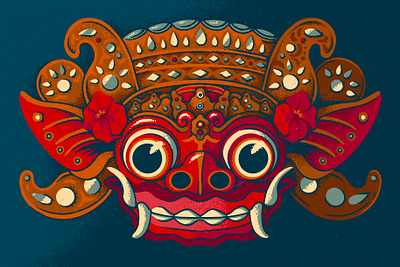 Barong authentic bali barong character demon ethnic ghost illustration indonesia mask mystic mythology ornament postcard procreate religion shamanic spirit traditional