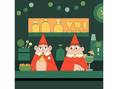 Overworked and Underpaid aobe bar christmas colleagues drinks elf glasses green humor illustration illustrator lights muti noise red tiered vector wood workfriends