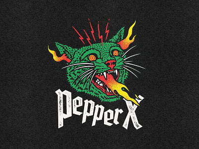 Pepper X apparel cat design flames graphic design grunge hot illustration logo design merch mountain lion pepper spicy stickers t shirts wild cat