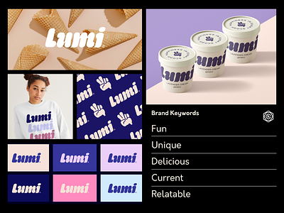 Lumi Ice Cream Brand Identity brand branding cone design fun graphic design hand ice cream icon identity logo logotype mark package design packaging pattern pink typography visual