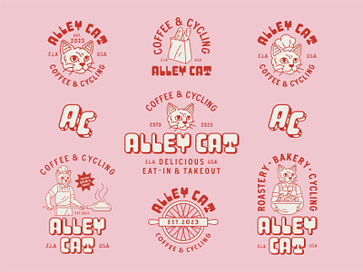 Alley Cat - Branding Vol.2 apparel badge bakery branding cafe coffee cycling design graphic design illustration lineart logo monogram monoline restaurant vector