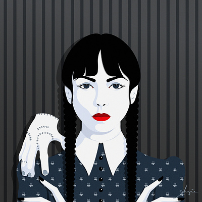 "Wednesday's Child is Full of Woes" - Daily doole addams family adobe illustrator black blue contrast daily art daily doodle flat design gray halloween illustration minimalism portrait red vector vector illustration wednesday wednesday adams