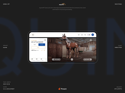 Equine - horse racing NFT-based game. 3d animation app blockchain fireartstudio game design motion graphics nft ui uxui