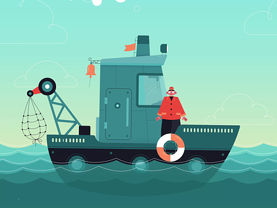 Confused Fisherman animation boat fireart fireart studio fish fisher fisherman motion design motion graphics sea waves