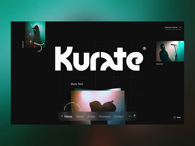 Kurate - Musical Label Website 3d animation artist awards composition demo home page interface label landing page motion music qclay record scroll song spotify startup streaming web dev